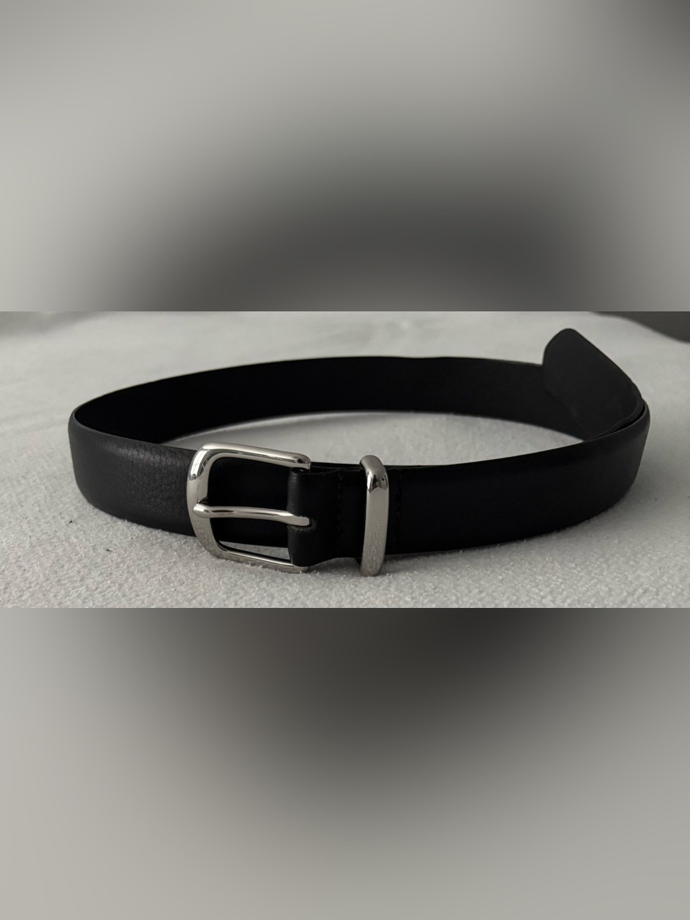 Polo Ralph Lauren Classic Black Leather Belt with Silver Buckle, Size 38